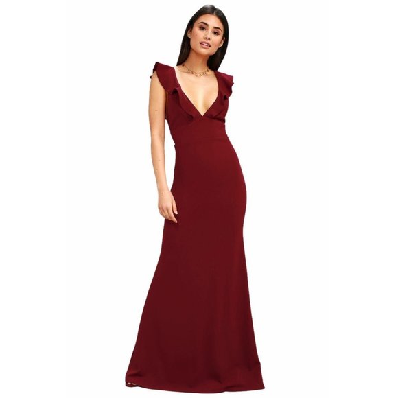 Lulus Perfect Opportunity Burgundy Maxi Dress Med. - Picture 2 of 12